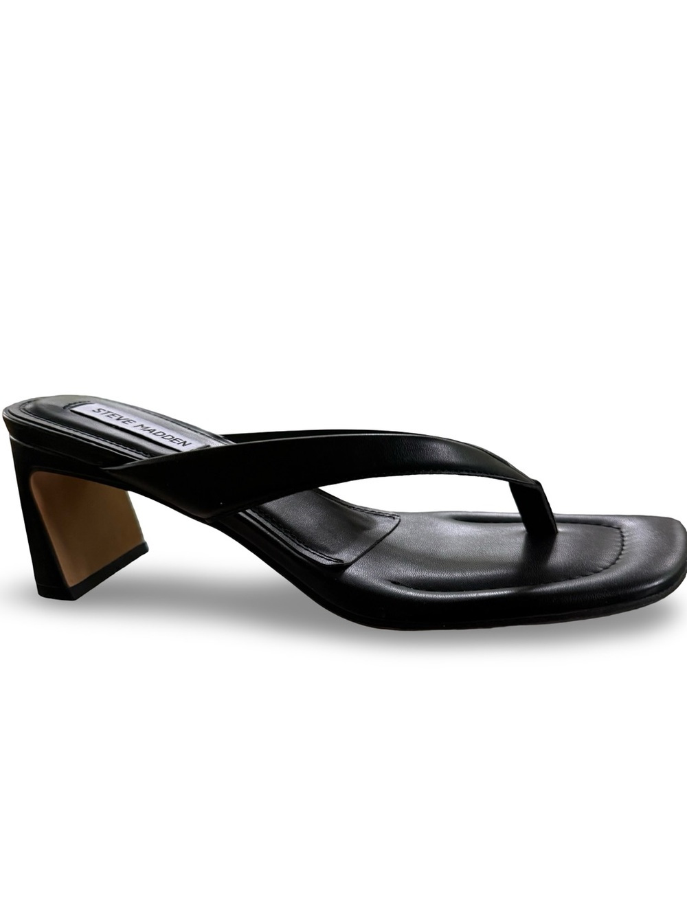 Steve Madden Black Square-Toe Thong Sandals - Picture 2 of 7